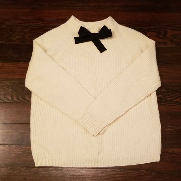 J. Crew Sweaters - NWOT JCrew Cream Sweater with Black Bow at Neck